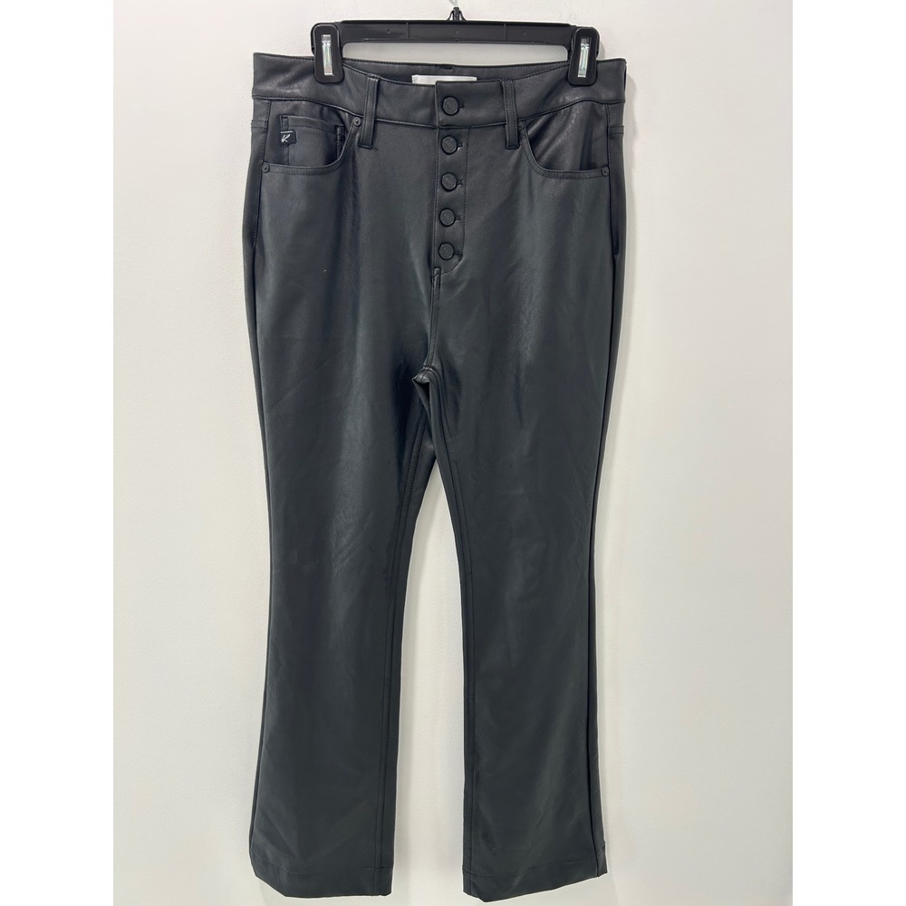 KanCan Black Faux Leather High Rise Button Fly Flare Pants KC2024BK Size 11/29